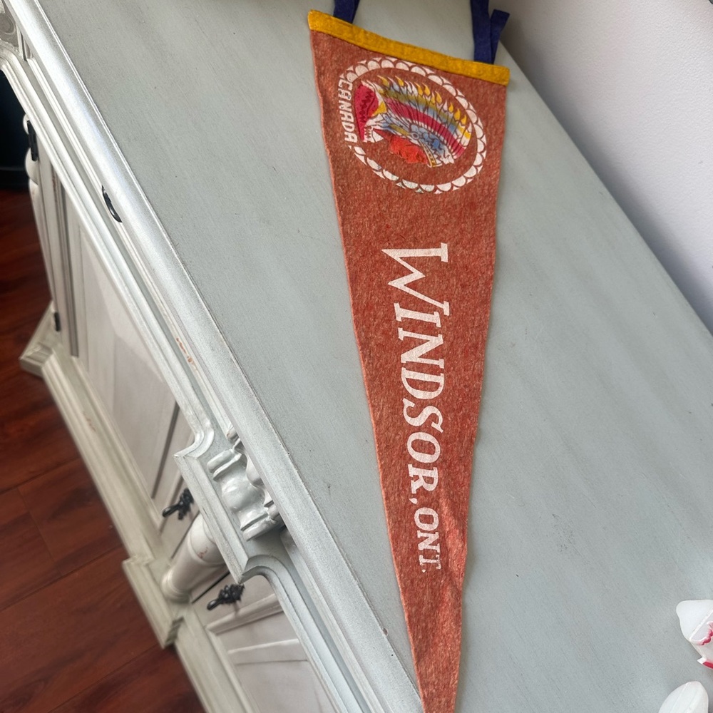 Vintage Indian chief windsor Ontario felt or wool pennant